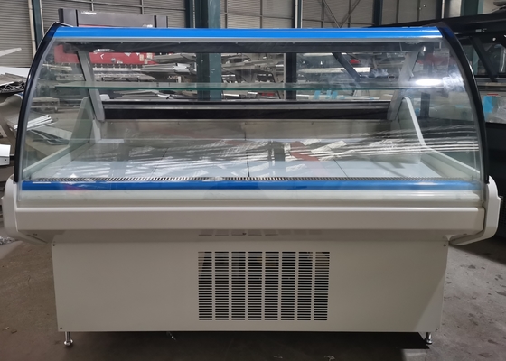 Горизонтальным Refrigerated мясником холодильник дисплея с промежуточной окружающей стеклянной полкой для свежего мяса